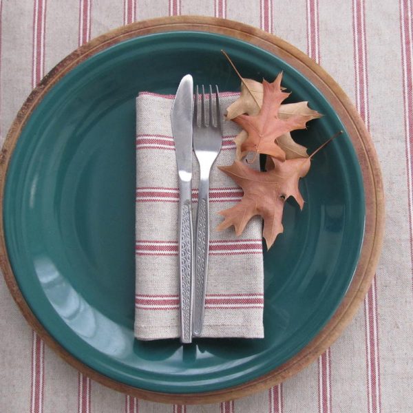 Red Striped Linen Napkins - Image 2
