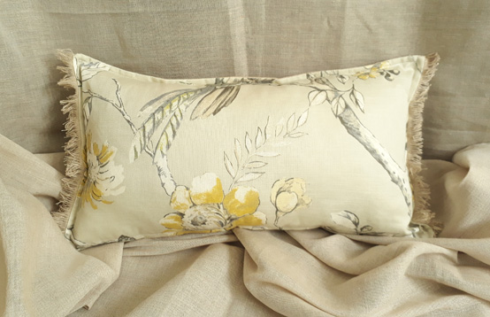 Lumber Cushion in Green Grey Bird in Tree Design